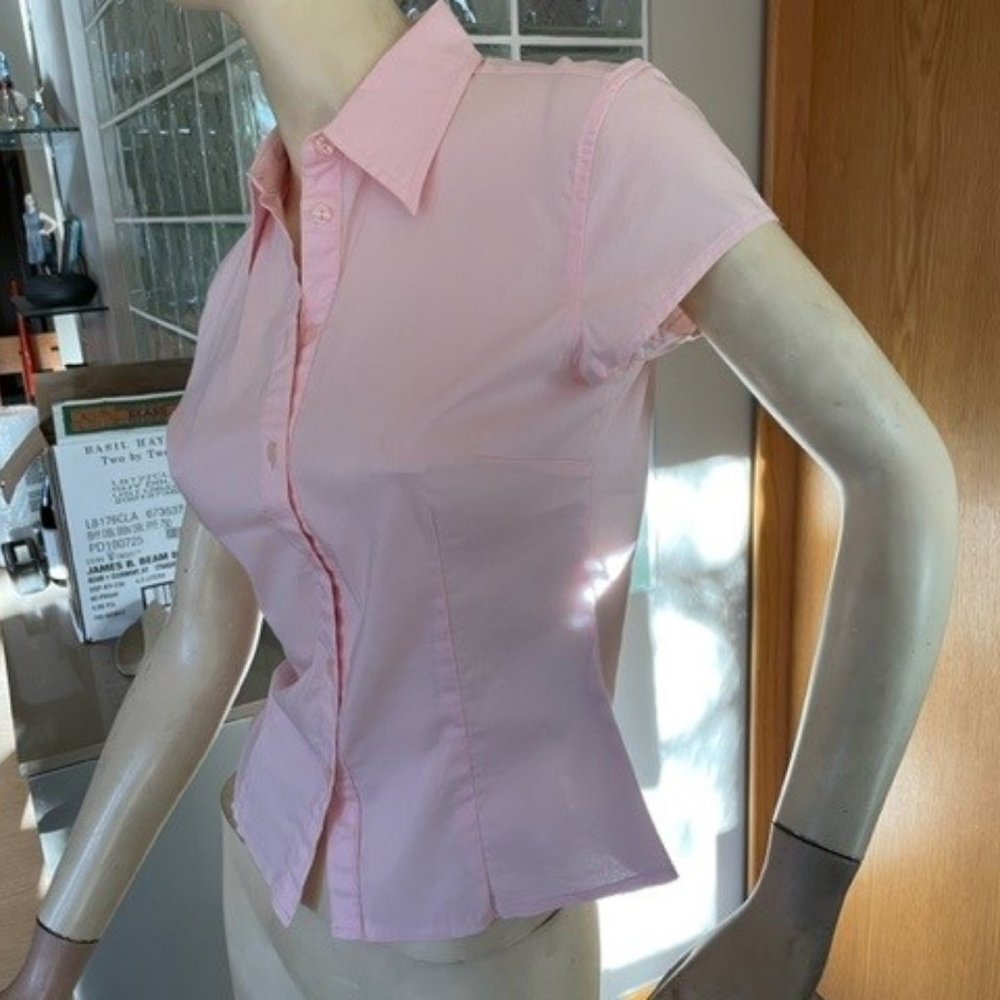 MEXX  SHORT-SLEEVED BUTTON-DOWN FITTED BLOUSE  Pink, Size 4 - Picture 3 of 10